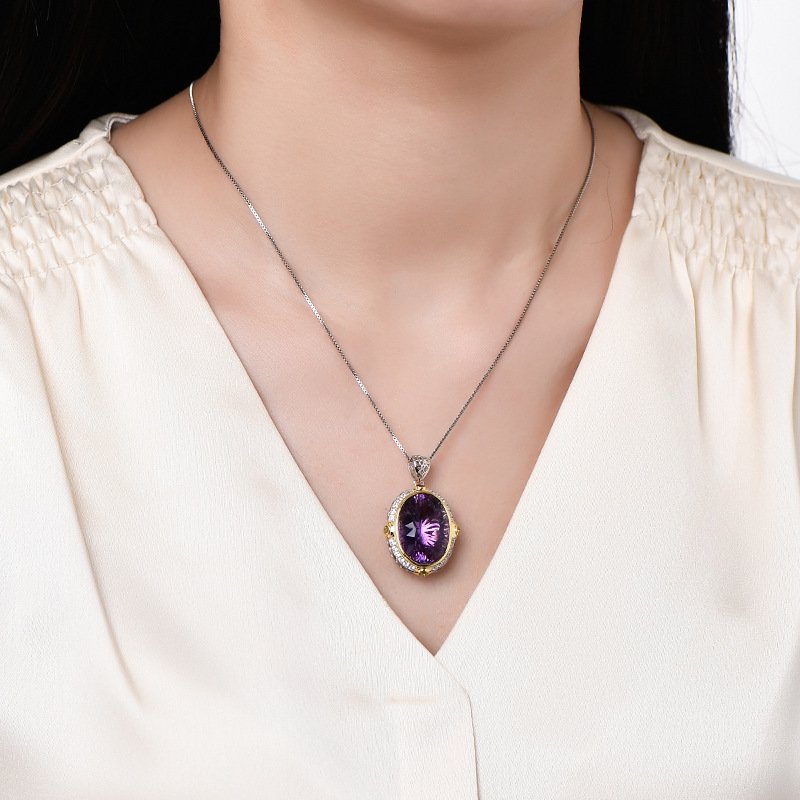 Elliptical Amethyst 925 Silver Necklace_03