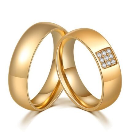 Zircon Stone Titanium Steel Couple Rings