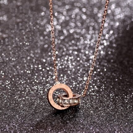 Titanium steel double circle chain necklace_02