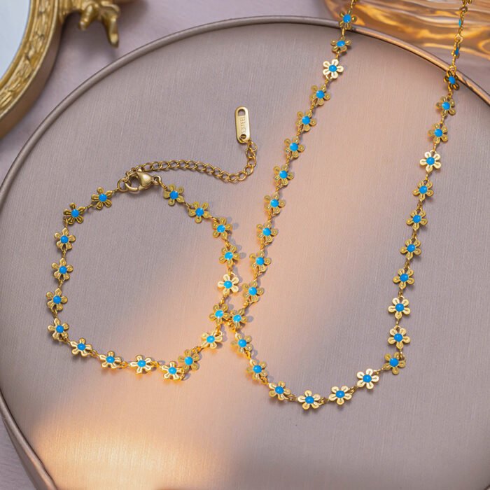 flower necklaceBlue Droplet Flower Necklaceset_Ring01